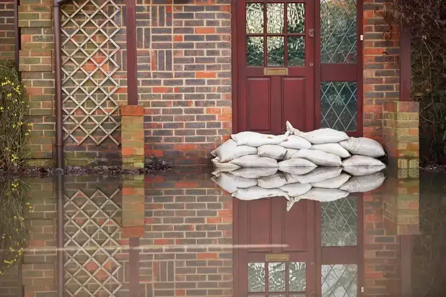 Exterior of flooded property