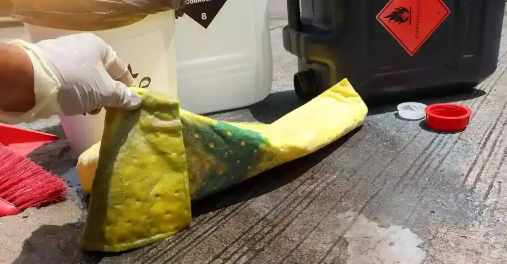 Technician cleaning a chemical spill