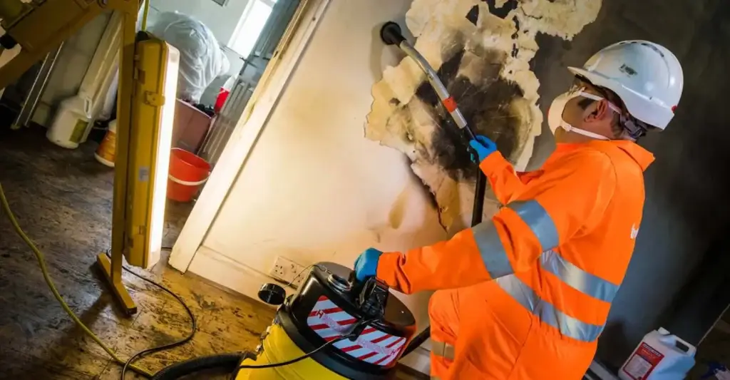 Technician cleaning a property following a fire.