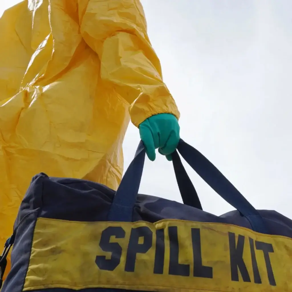Technician holding spill kit