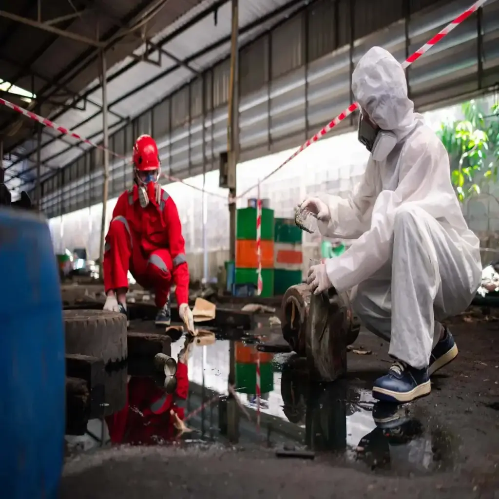 Cleaning up an oil spill in a warehouse