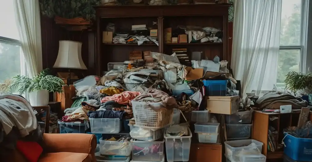 Large clutter inside of a hoarder's home.