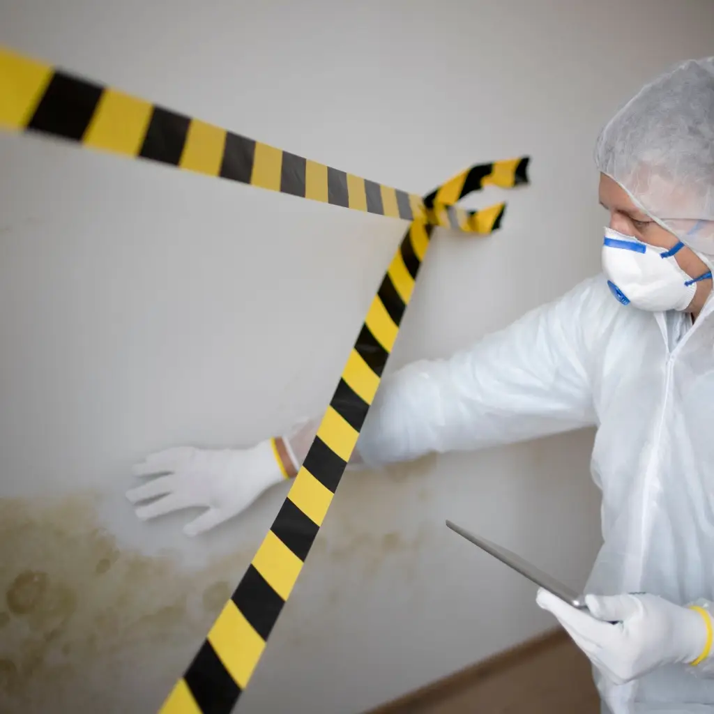 Technician reviewing mould on a wall