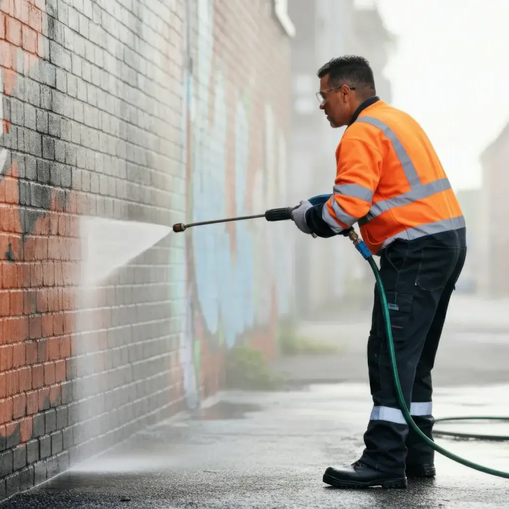 Ideal Response technician removing graffiti