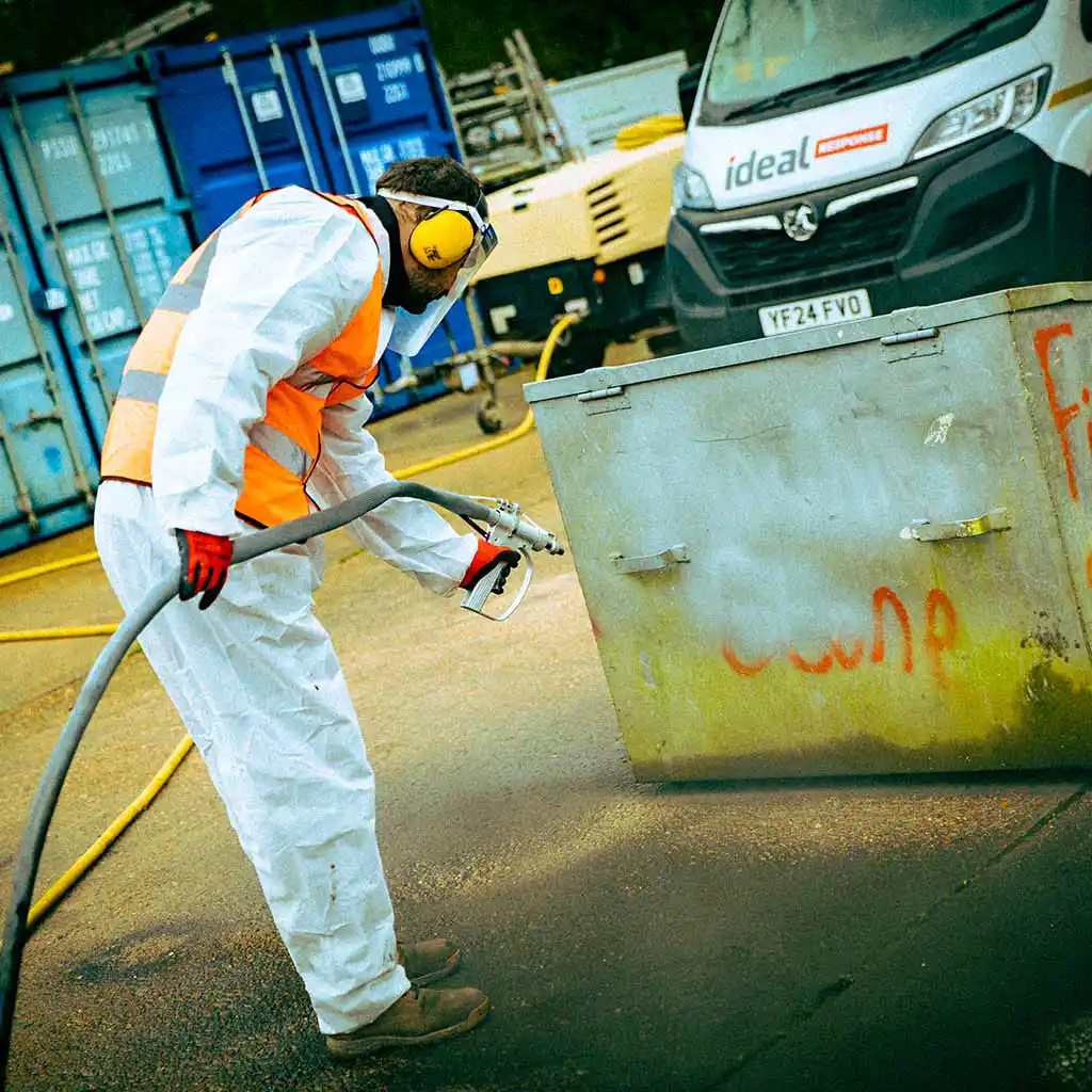 Sandblasting graffiti removal.