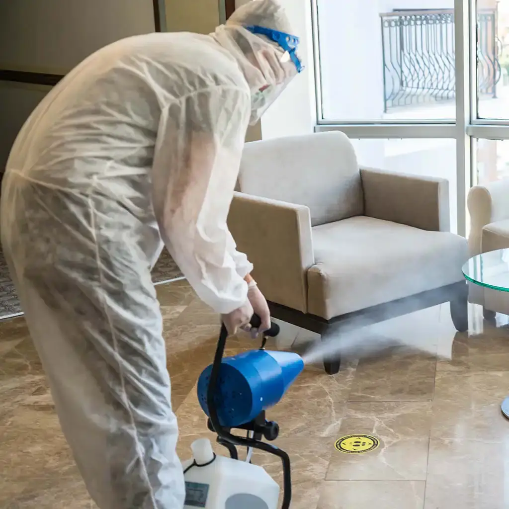 Decontamination of a commercial space.
