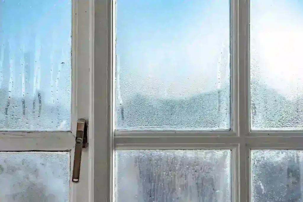 Condensation on a sash window.