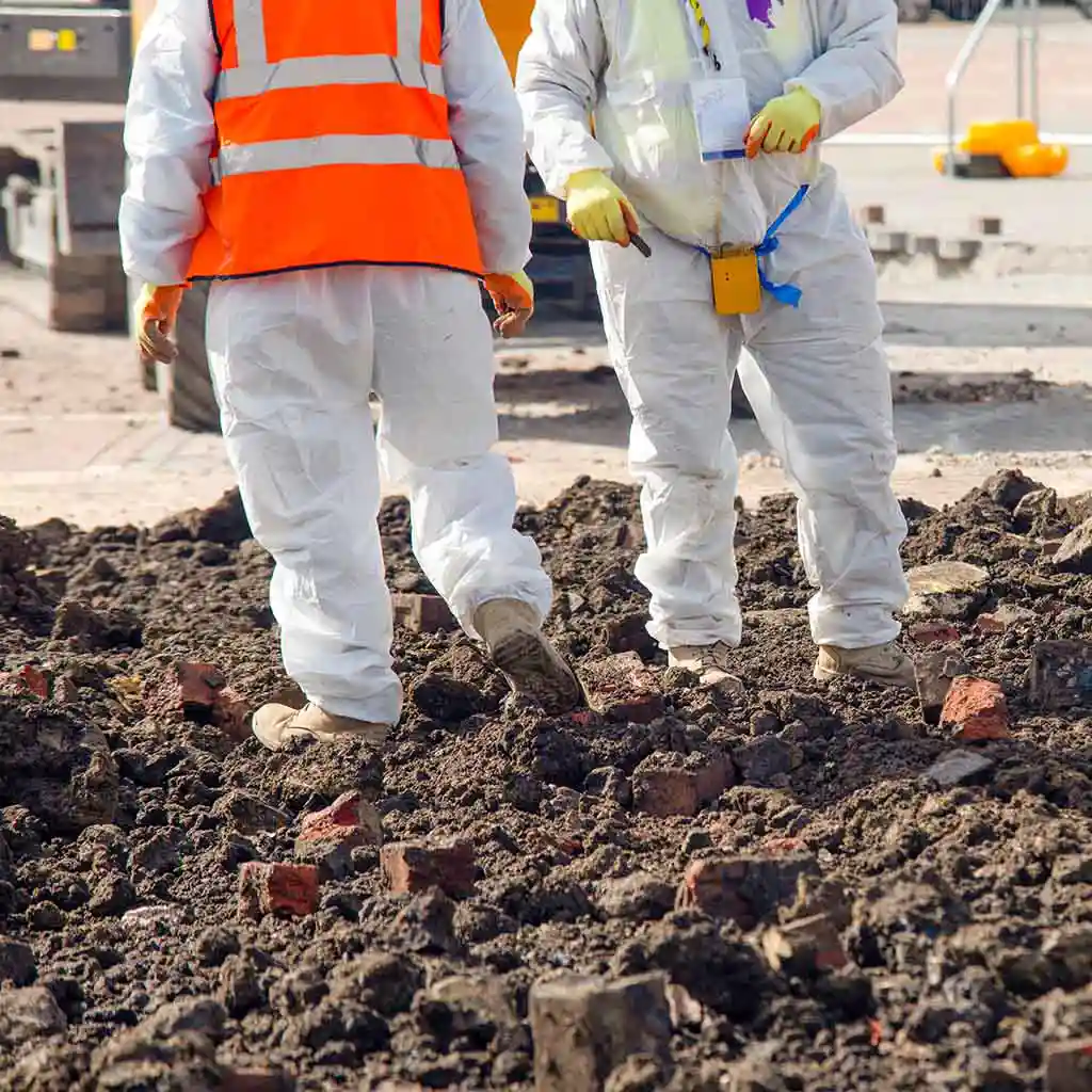 Surveying contaminated soil.